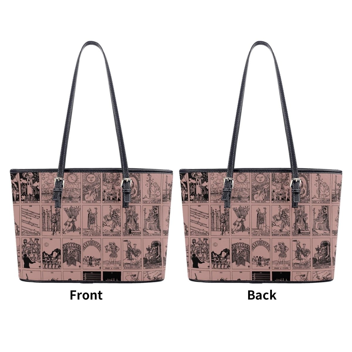 Pink Tarot Collage Tote Bag, Vintage Rider Waite Shoulder Bag, Mystical PU Leather Purse