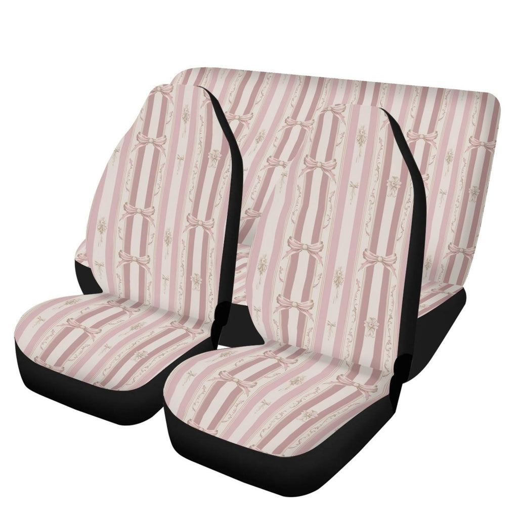 Light Pink Car Seat Covers Front and Back - Coquette Bows Pink