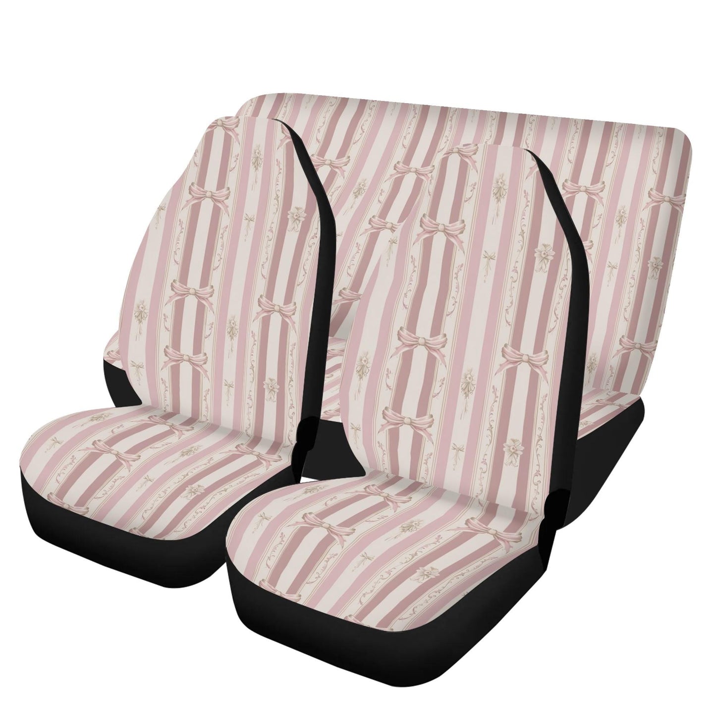 Light Pink Car Seat Covers Front and Back - Coquette Bows Pink