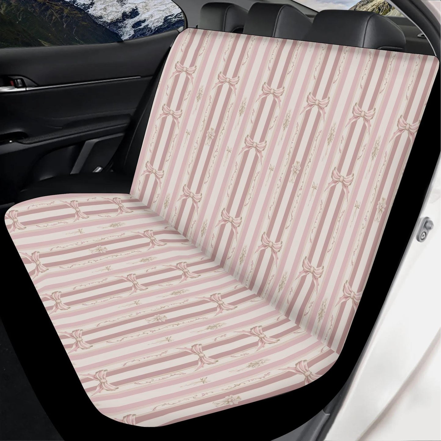 Light Pink Car Seat Covers Front and Back - Coquette Bows Pink