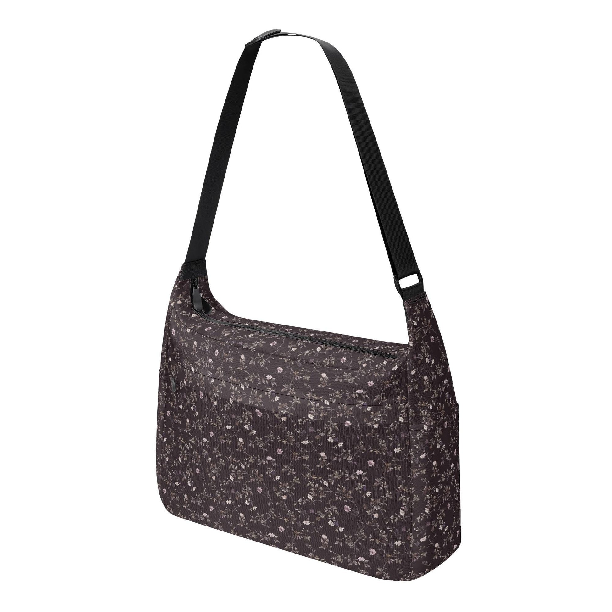 Dark Purple Floral Laptop Messenger & Shoulder Bag