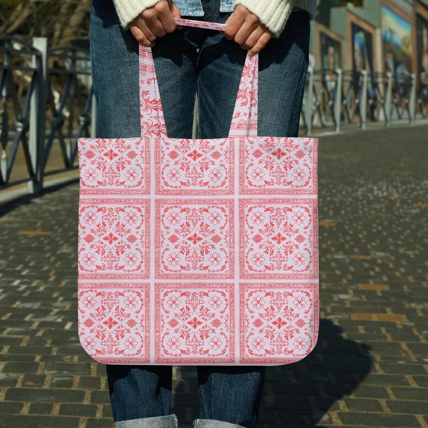 Pink Red Bandana Pattern Tote Bag – Polyester Cotton Blend, Everyday Use