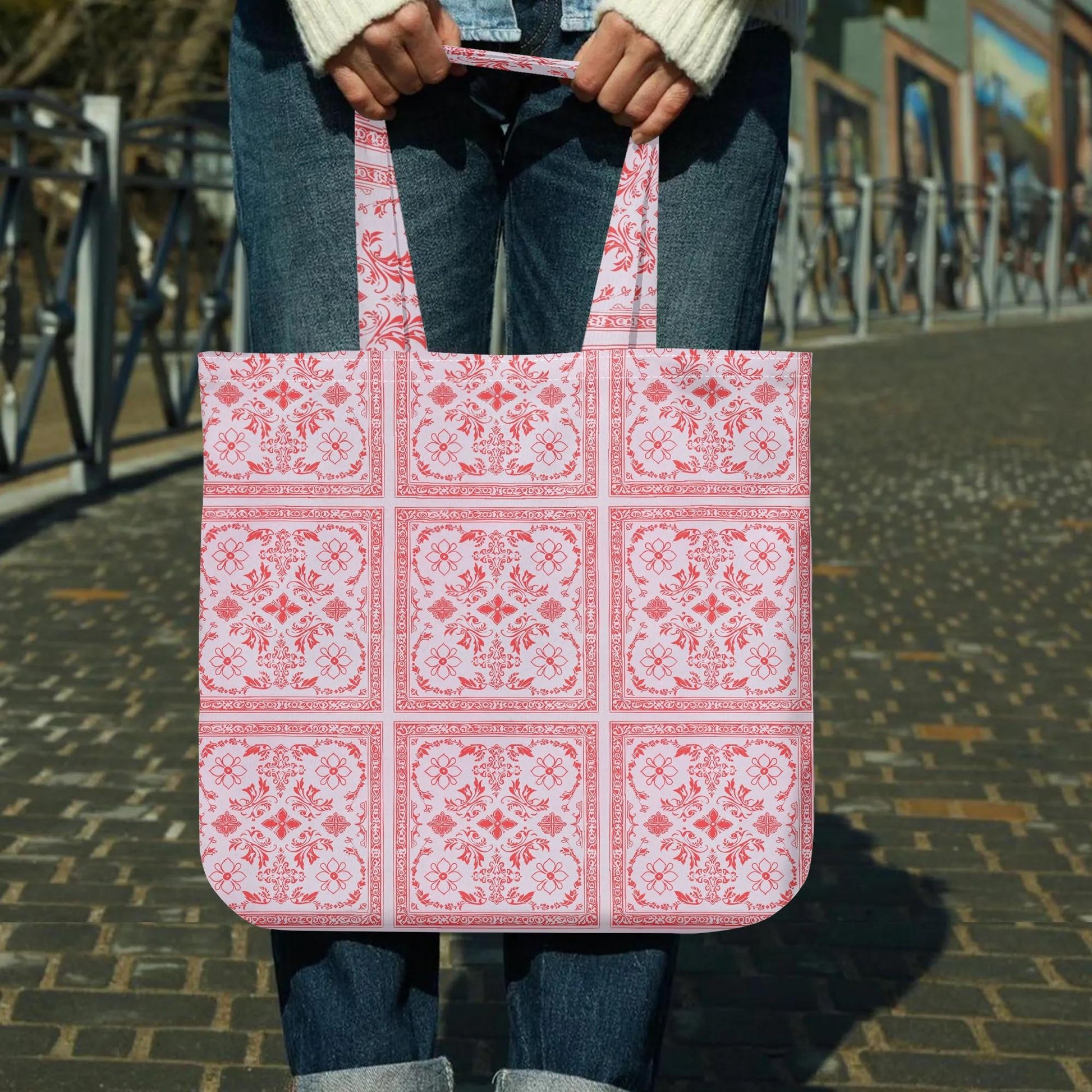 Pink Red Bandana Pattern Tote Bag – Polyester Cotton Blend, Everyday Use