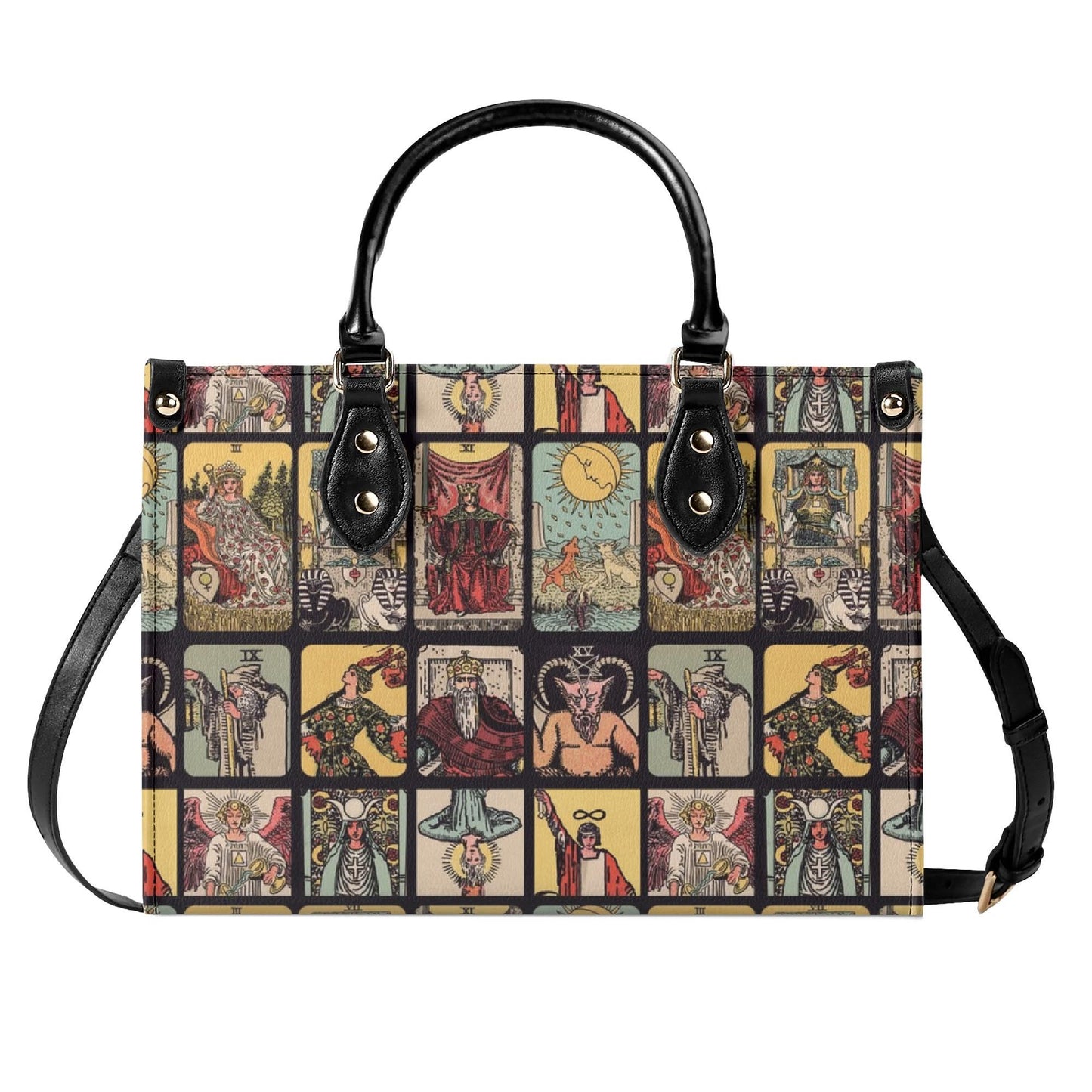 Vintage Tarot Bag - Rider Waite - Faux Leather Handbag - Squares and Rectangles