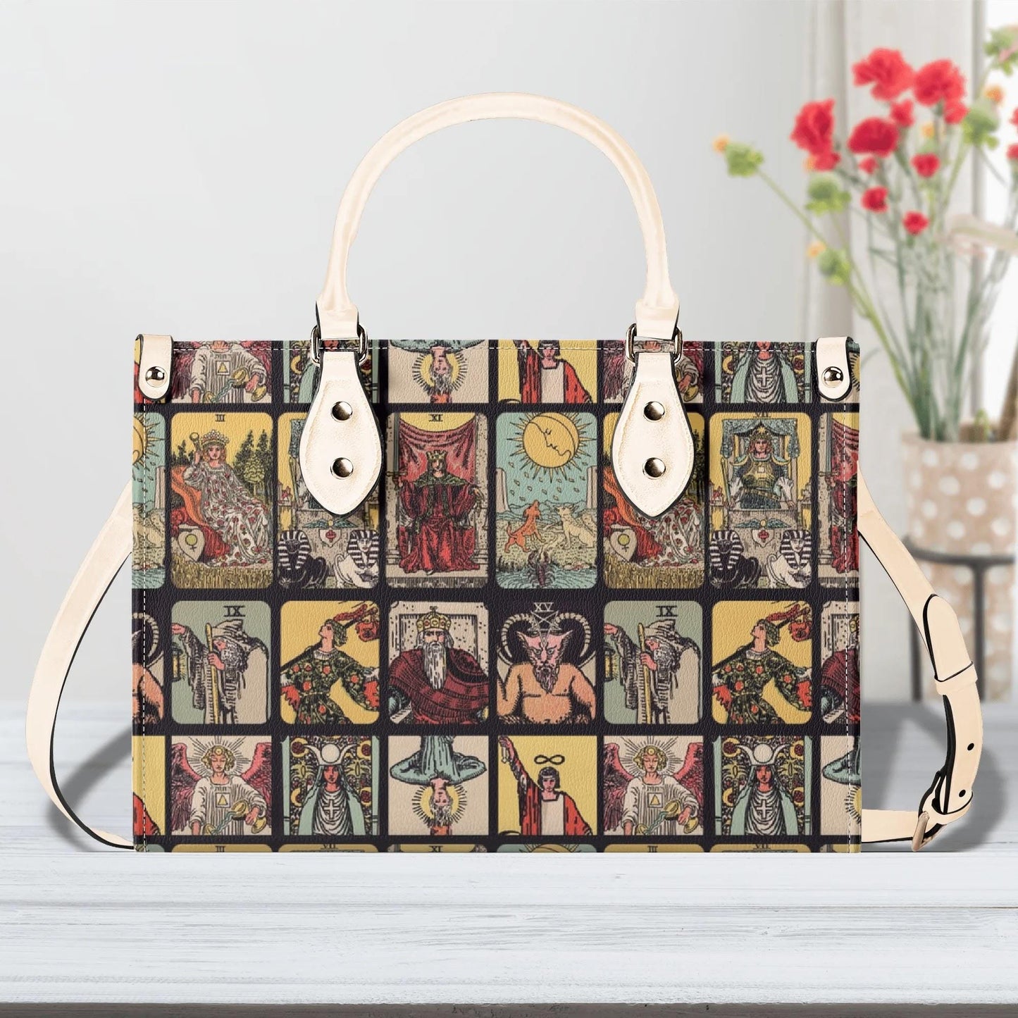 Vintage Tarot Bag - Rider Waite - Faux Leather Handbag - Squares and Rectangles