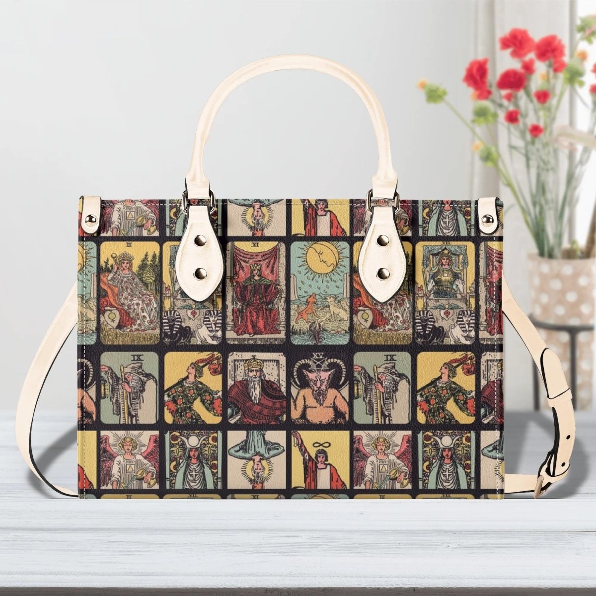 Vintage Tarot Bag - Rider Waite - Faux Leather Handbag - Squares and Rectangles