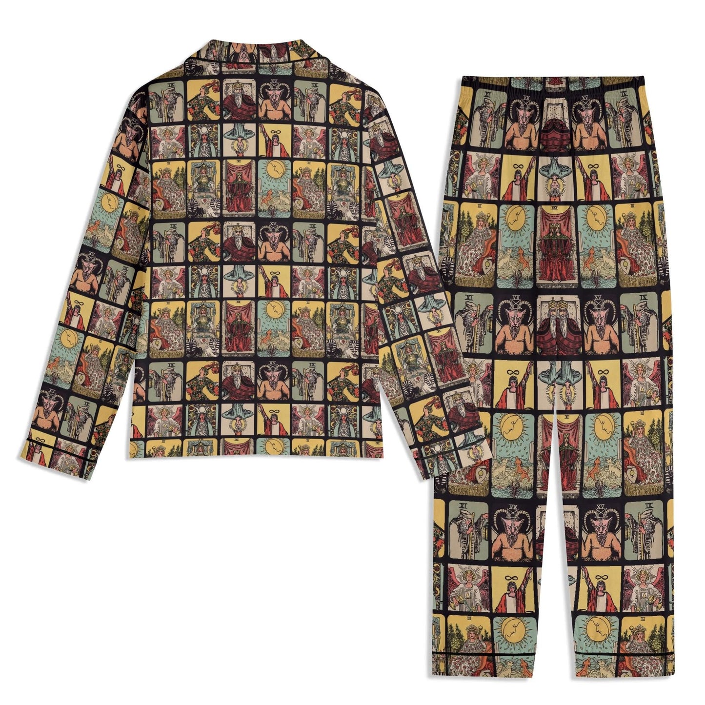 Vintage Tarot Pjs - Unisex Long Sleeve Adult Nightwear Pajama Set - Rider Waite Design