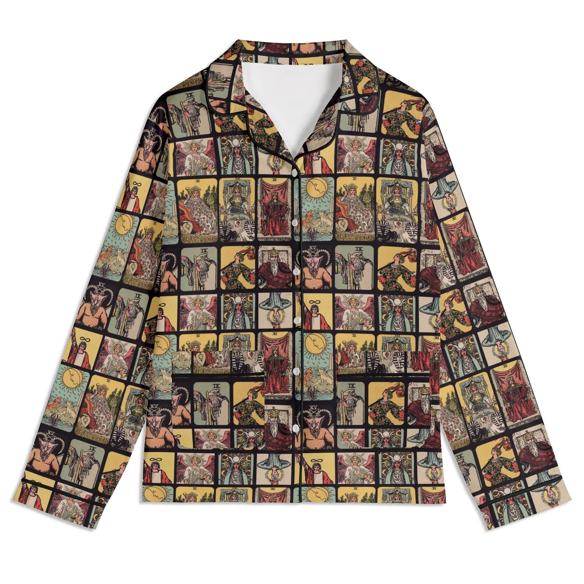 Vintage Tarot Pjs - Unisex Long Sleeve Adult Nightwear Pajama Set - Rider Waite Design