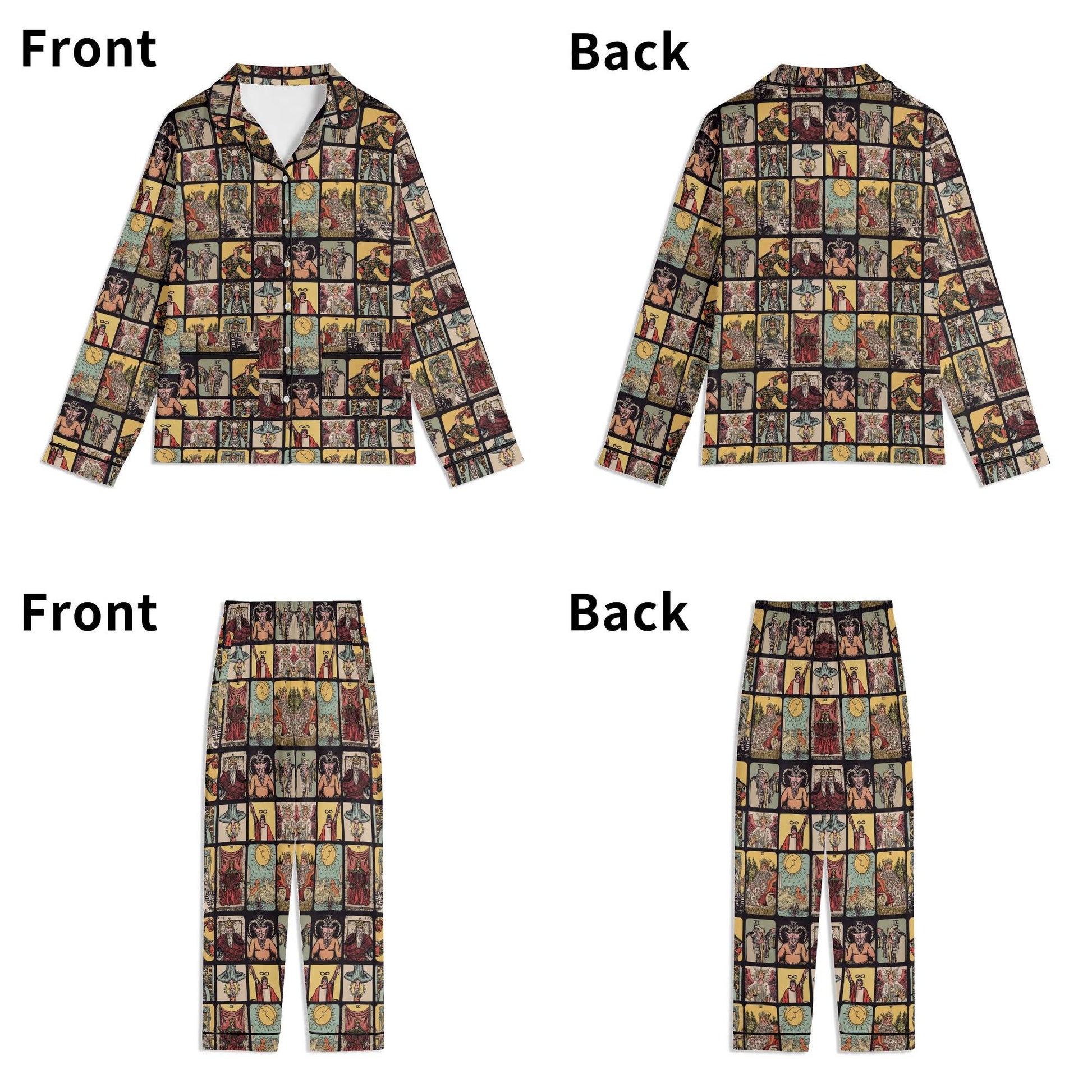 Vintage Tarot Pjs - Unisex Long Sleeve Adult Nightwear Pajama Set - Rider Waite Design