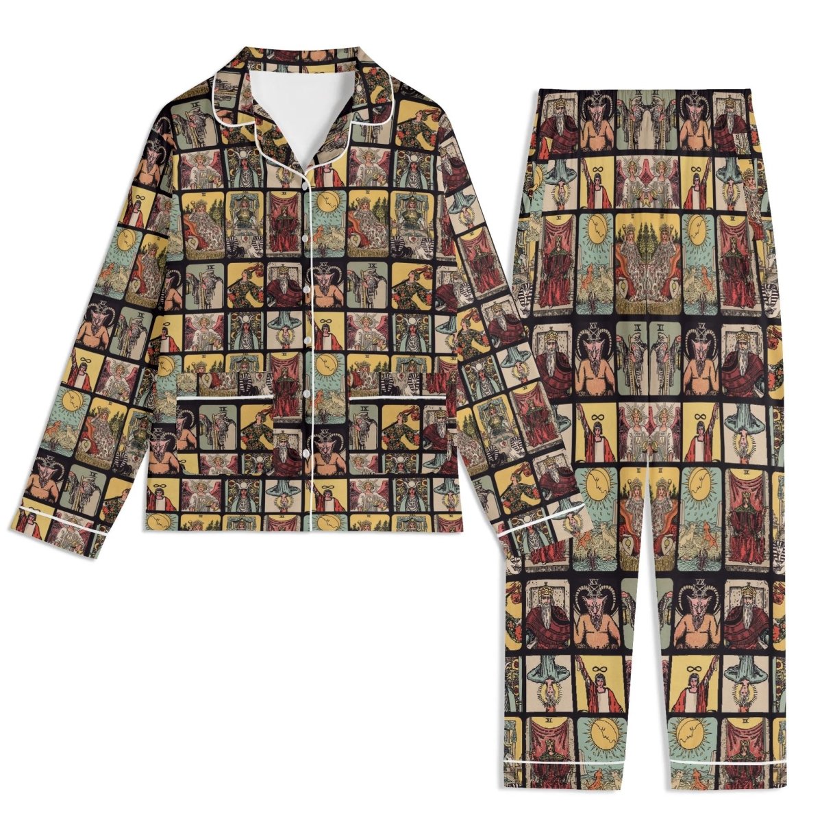Vintage Tarot Pjs - Unisex Long Sleeve Adult Nightwear Pajama Set - Rider Waite Design