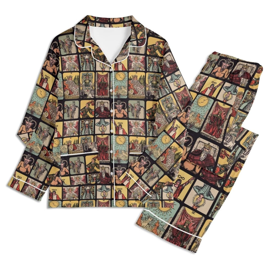 Vintage Tarot Pjs - Unisex Long Sleeve Adult Nightwear Pajama Set - Rider Waite Design