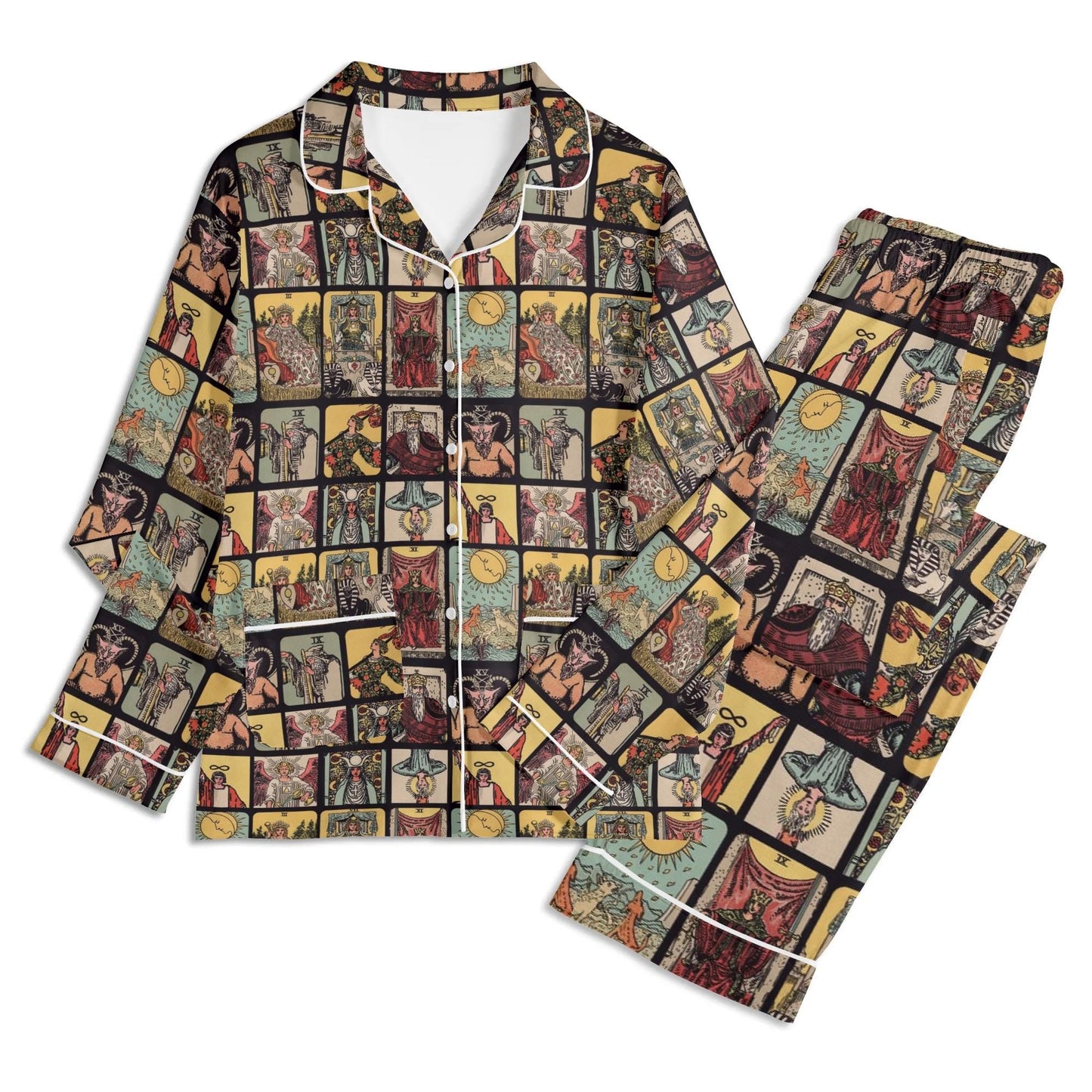 Vintage Tarot Pjs - Unisex Long Sleeve Adult Nightwear Pajama Set - Rider Waite Design