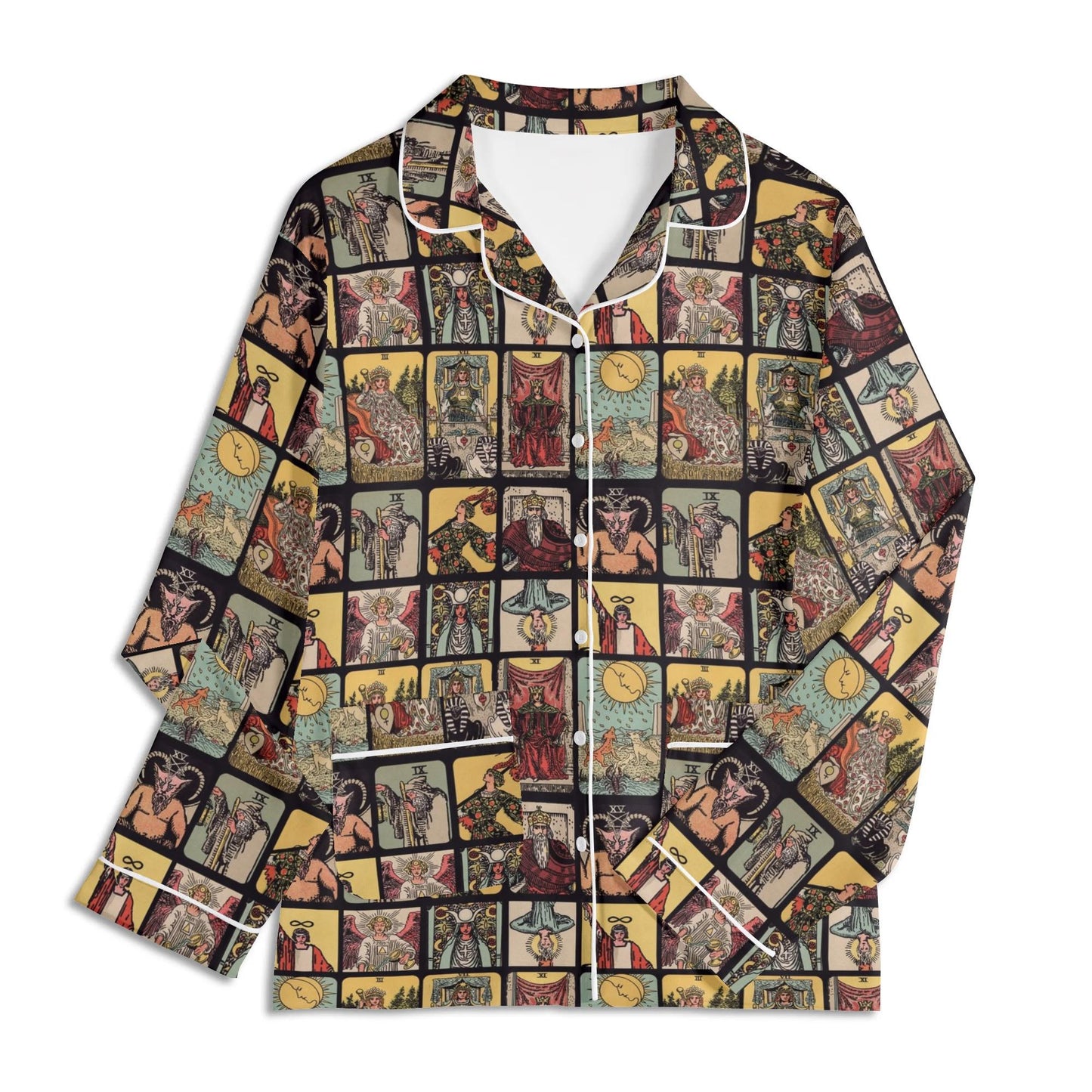 Vintage Tarot Pjs - Unisex Long Sleeve Adult Nightwear Pajama Set - Rider Waite Design