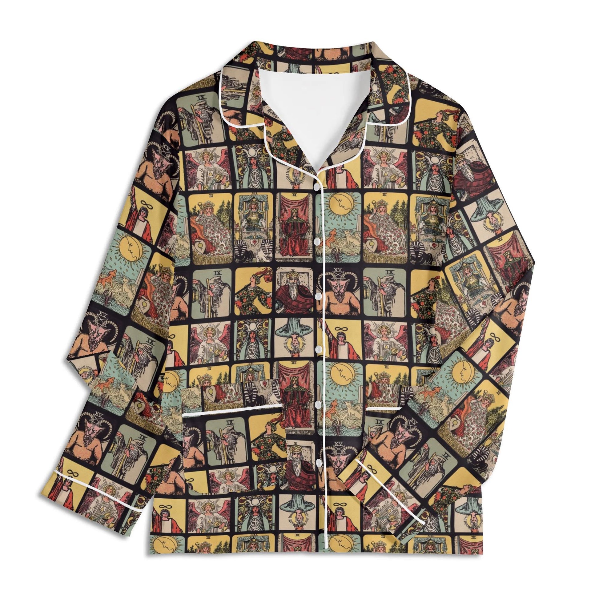Vintage Tarot Pjs - Unisex Long Sleeve Adult Nightwear Pajama Set - Rider Waite Design