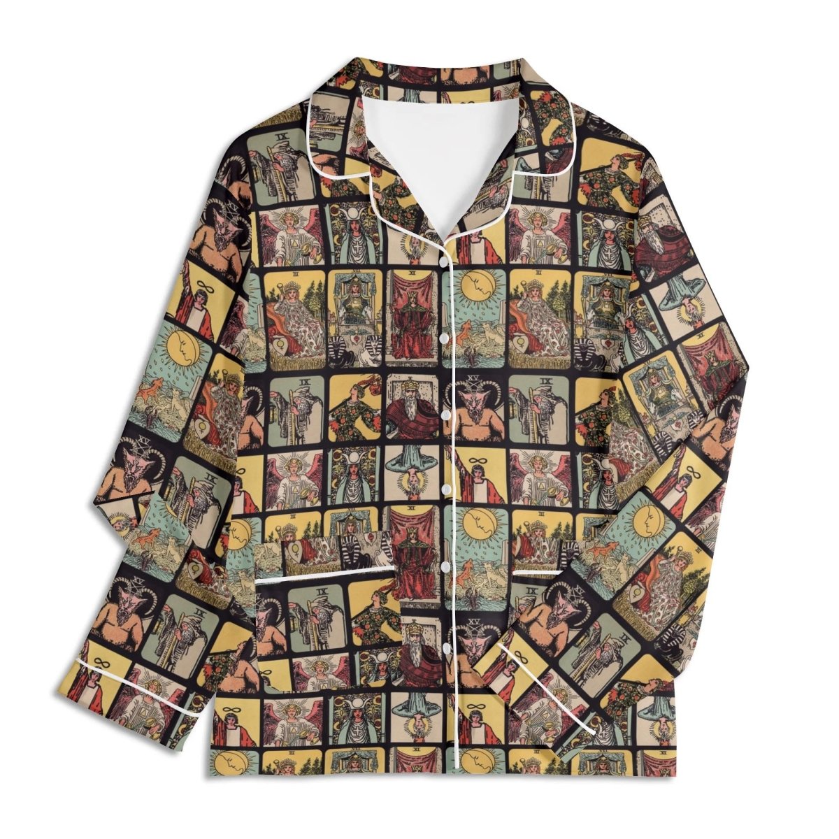 Vintage Tarot Pjs - Unisex Long Sleeve Adult Nightwear Pajama Set - Rider Waite Design