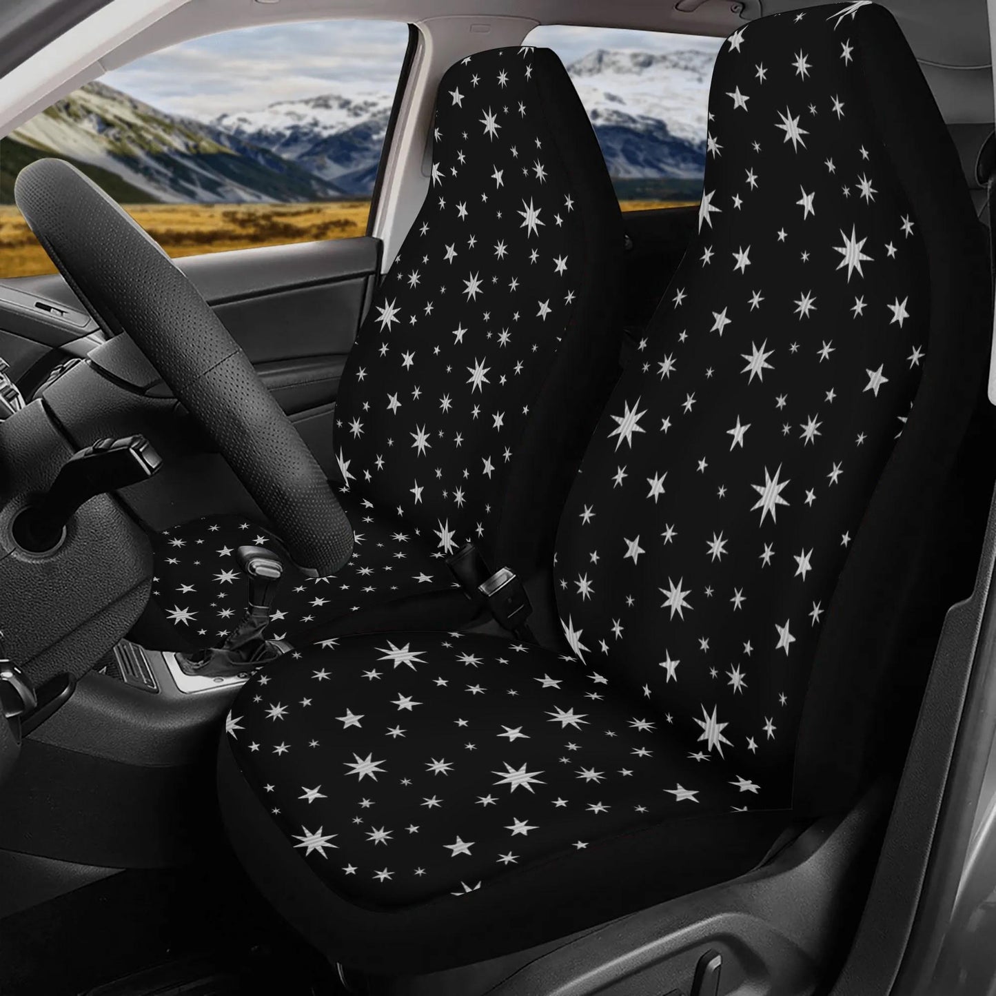 Black Seat Covers with Silver Stars Pattern - Lightweight Car Seat Cover Set