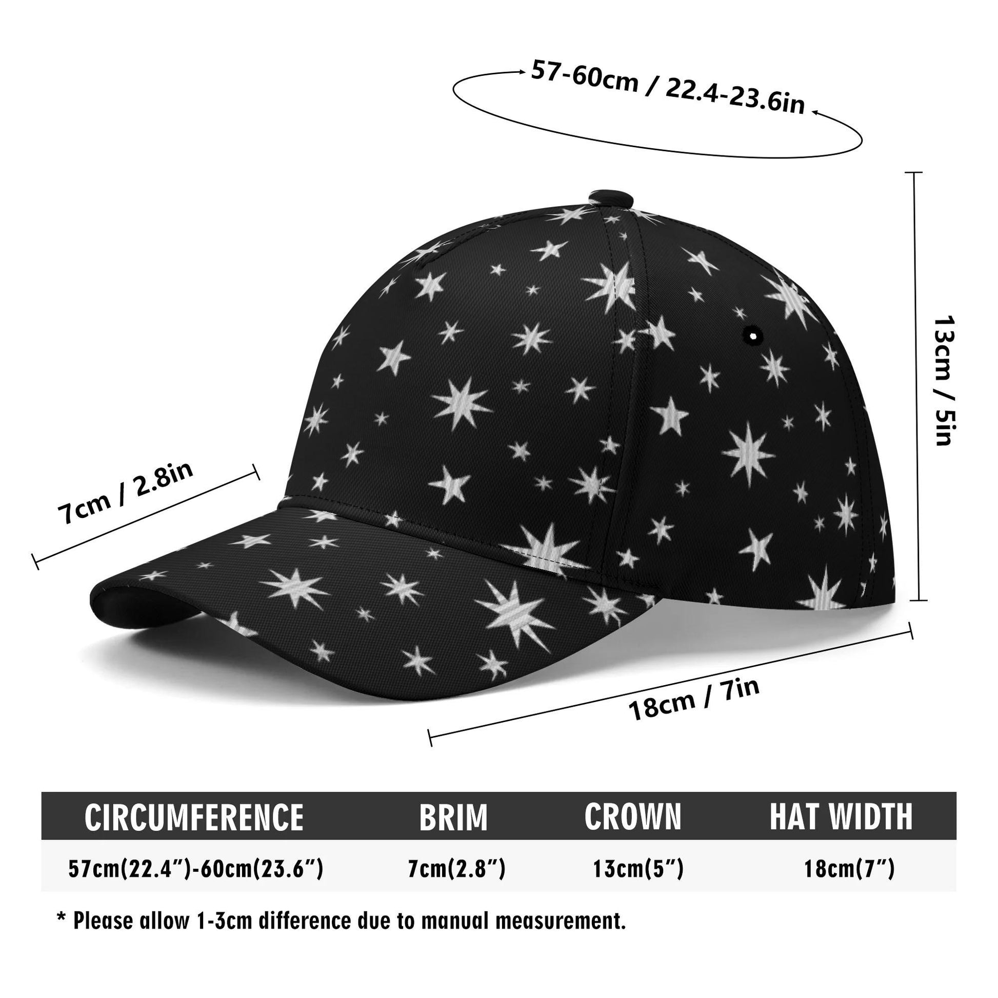 Black Hat with Silver Stars - Baseball Cap - Unisex