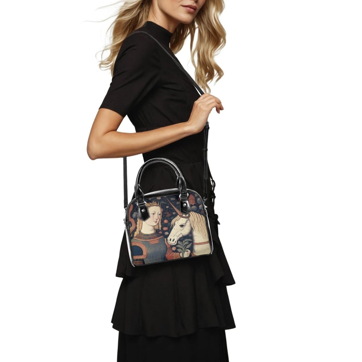 Unicorn Handbag- Medieval Print - Vintage Art Purse - Vegan Leather Shoulder Handbag