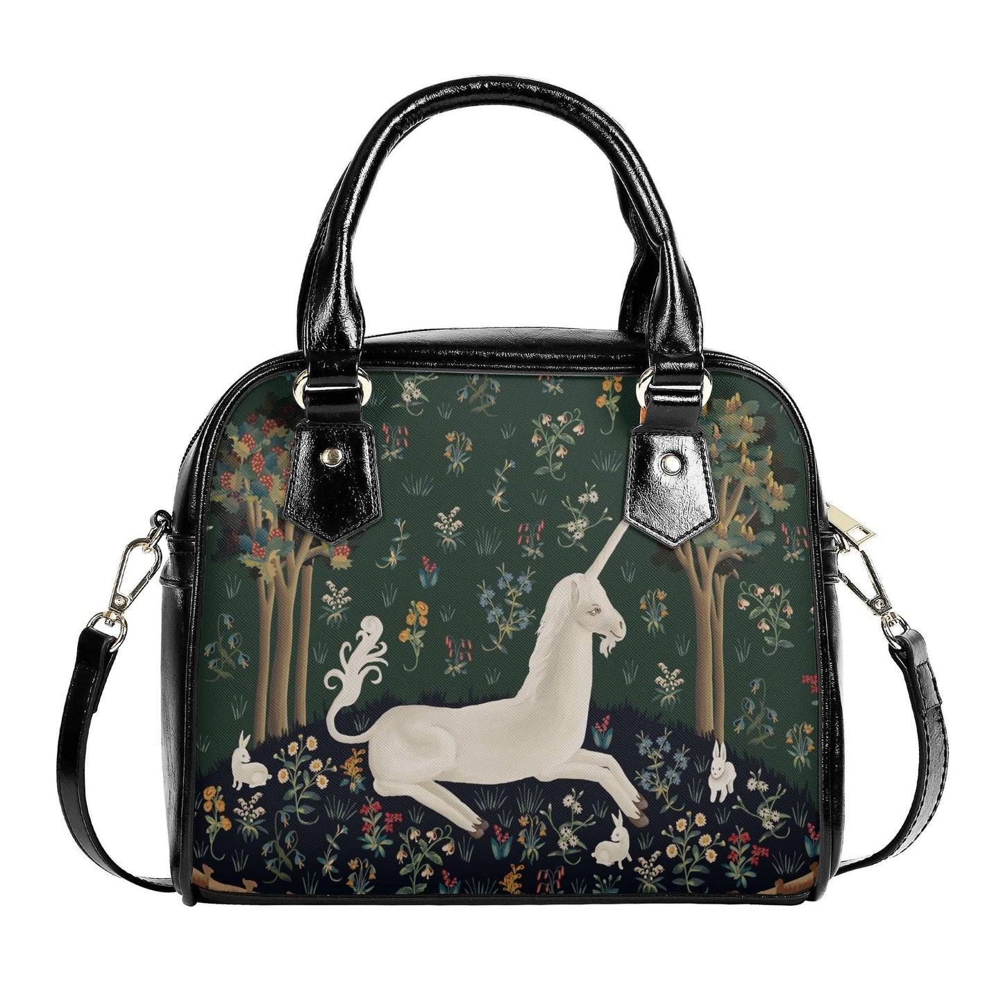 Medieval Unicorn Handbag- Dark Green - Festival Purse - Vegan Leather Shoulder Handbag