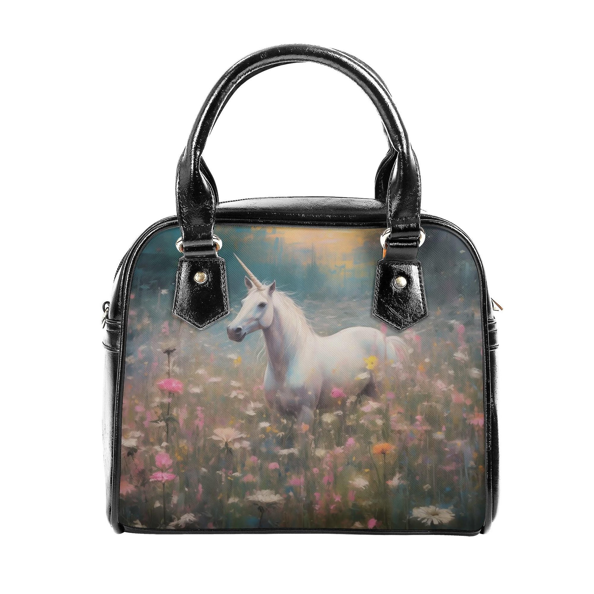 Unicorn Handbag- Pink Floral Print - Nostalgic Purse - Vegan Leather Shoulder Handbag