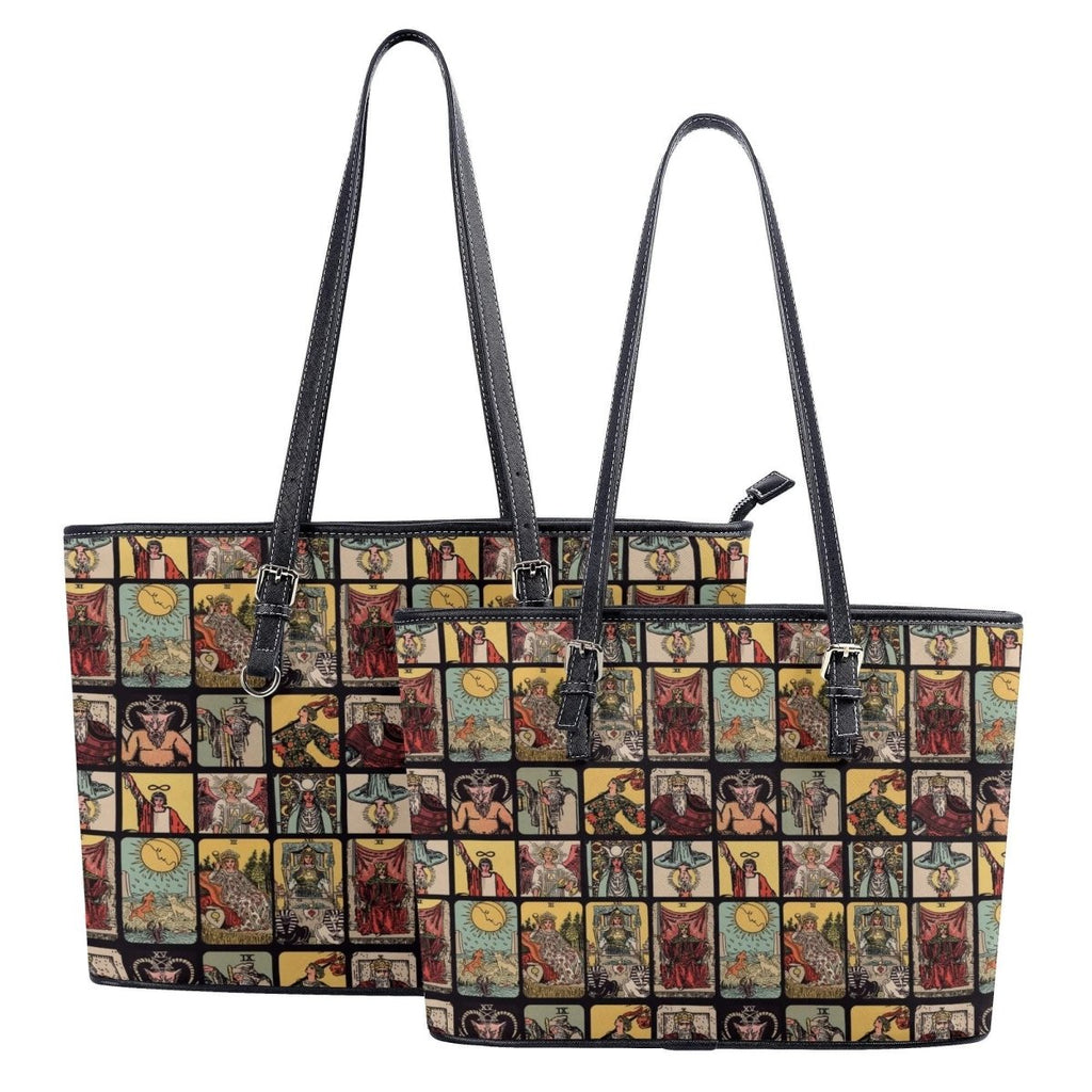 Vintage Tarot Card PU Leather Tote Bag, Mystical Shoulder Purse