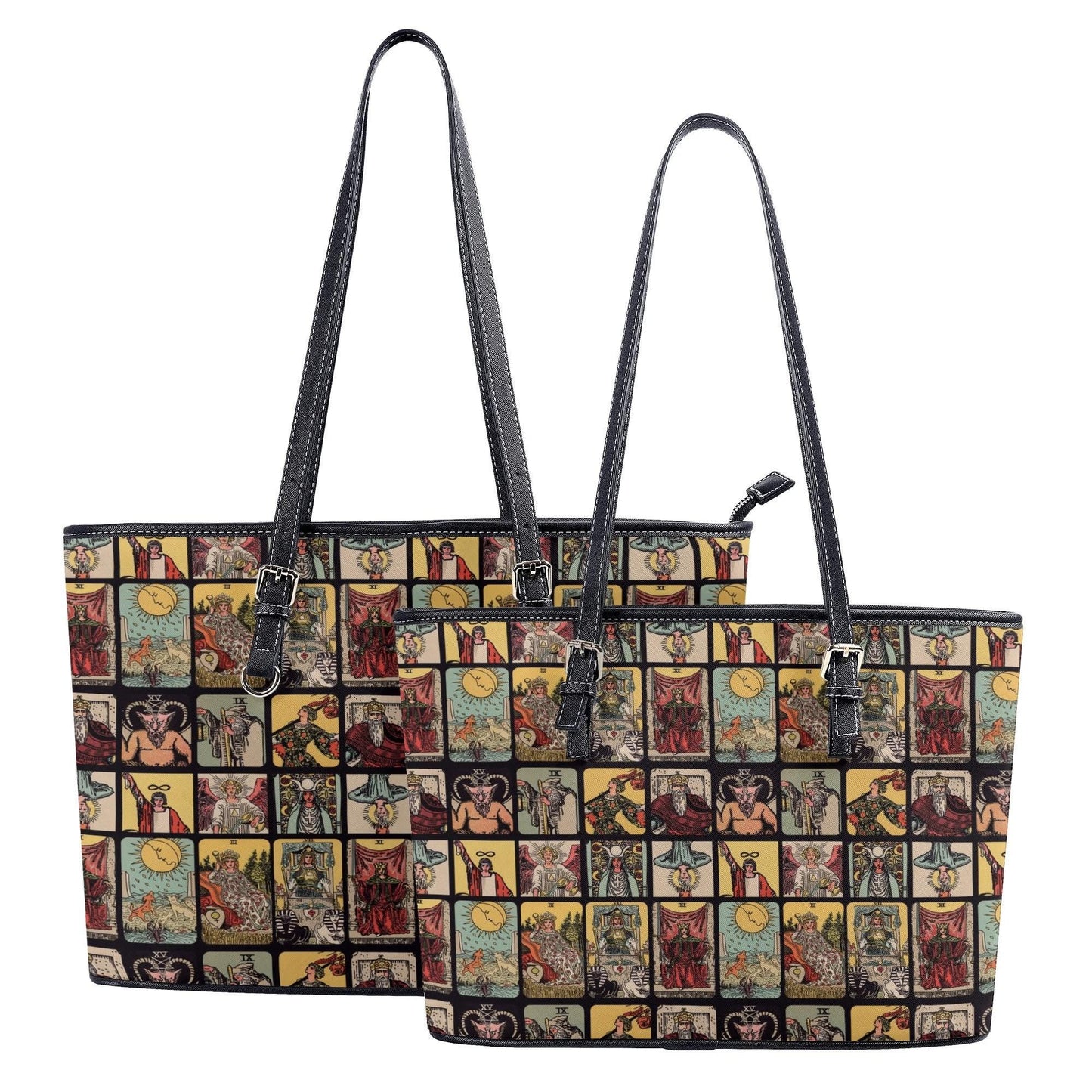 Vintage Tarot Card PU Leather Tote Bag, Mystical Shoulder Purse