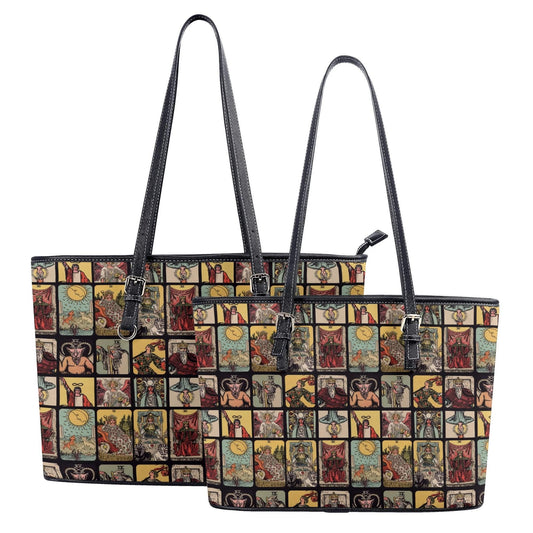 Vintage Tarot Card PU Leather Tote Bag, Mystical Shoulder Purse
