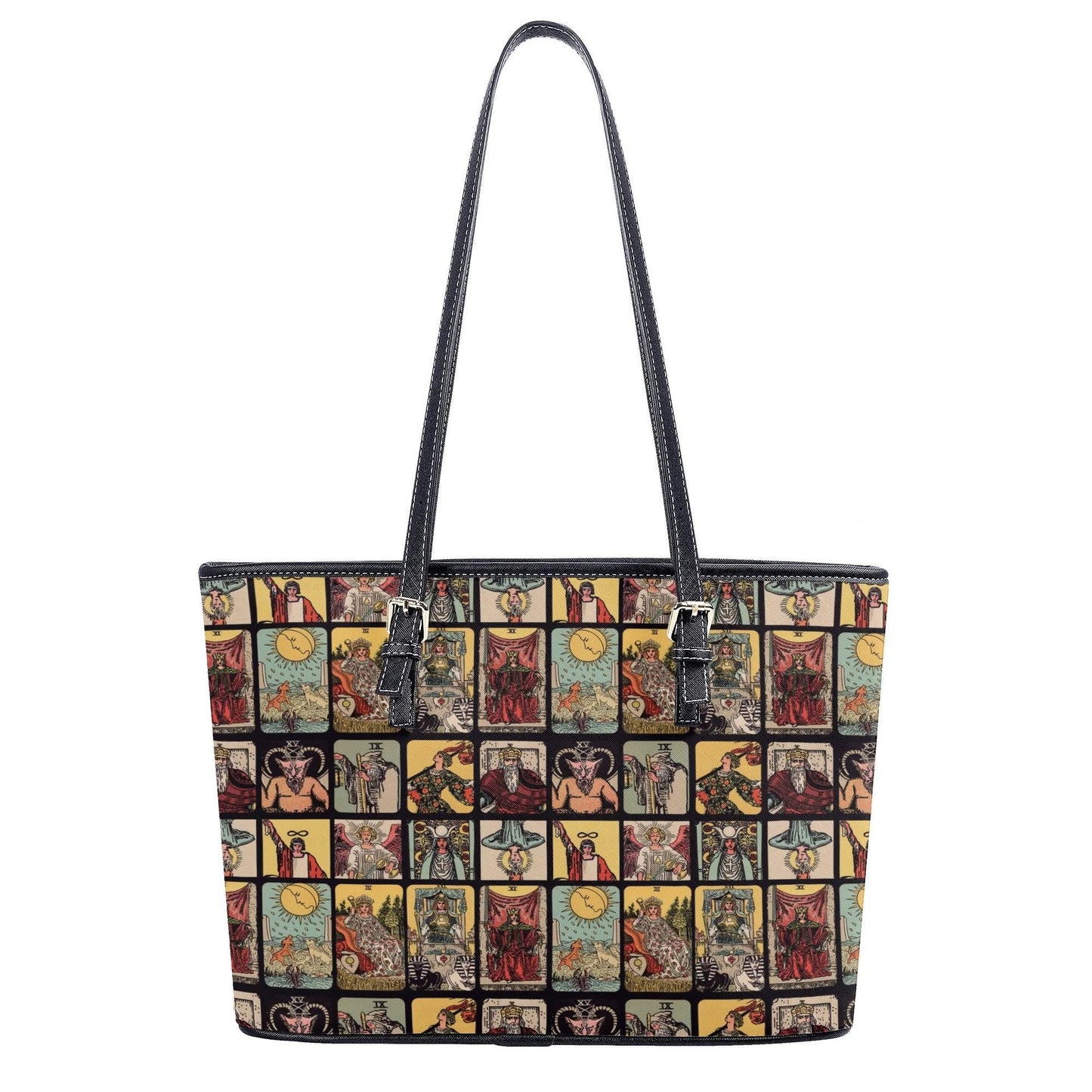 Vintage Tarot Card PU Leather Tote Bag, Mystical Shoulder Purse