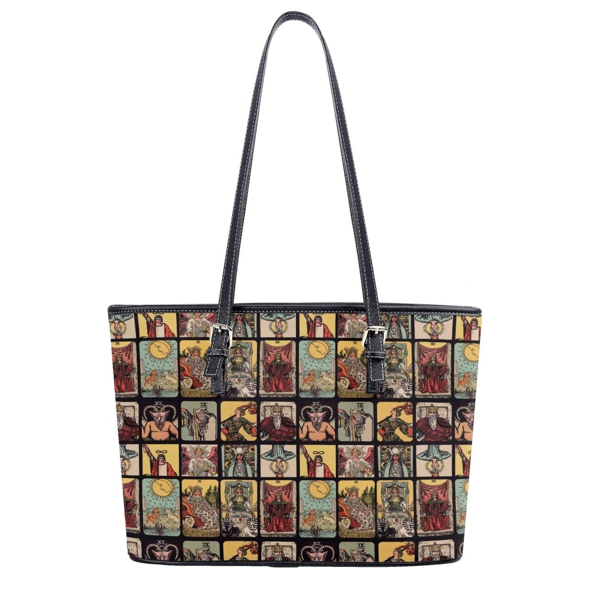 Vintage Tarot Card PU Leather Tote Bag, Mystical Shoulder Purse
