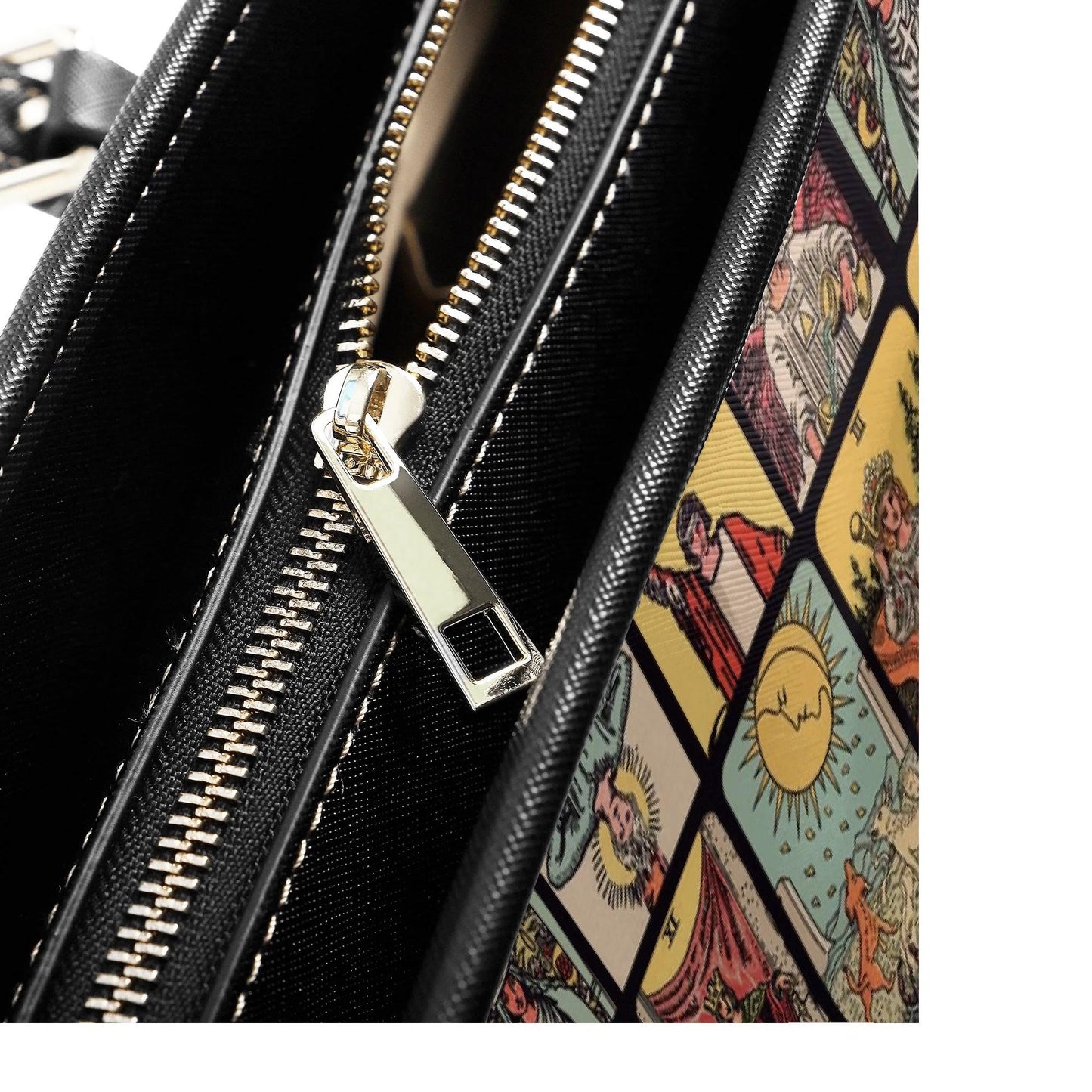 Vintage Tarot Card PU Leather Tote Bag, Mystical Shoulder Purse