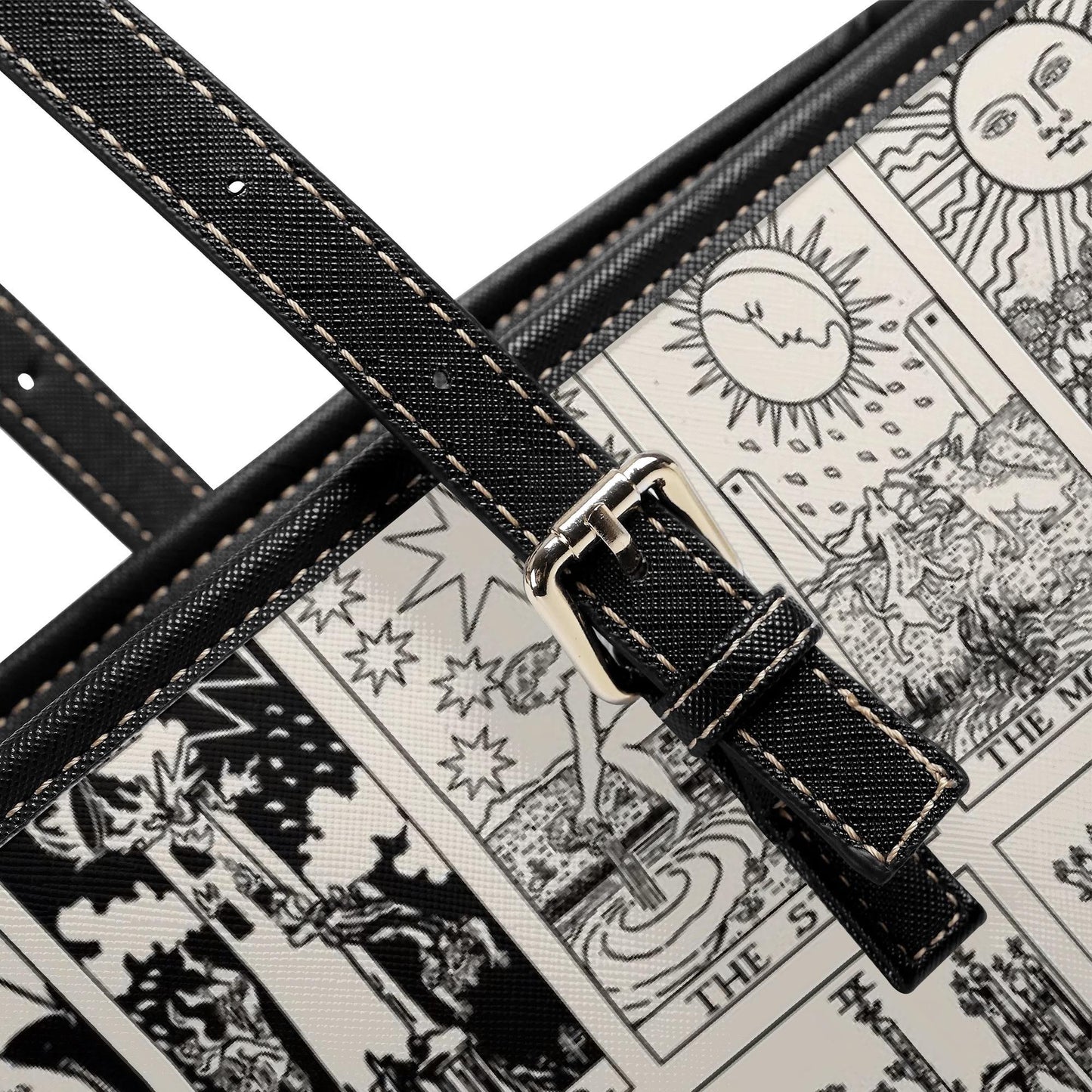 Black and White Tarot Card Tote, Vintage Purse, Mystical Shoulder Bag, Witchy Everyday