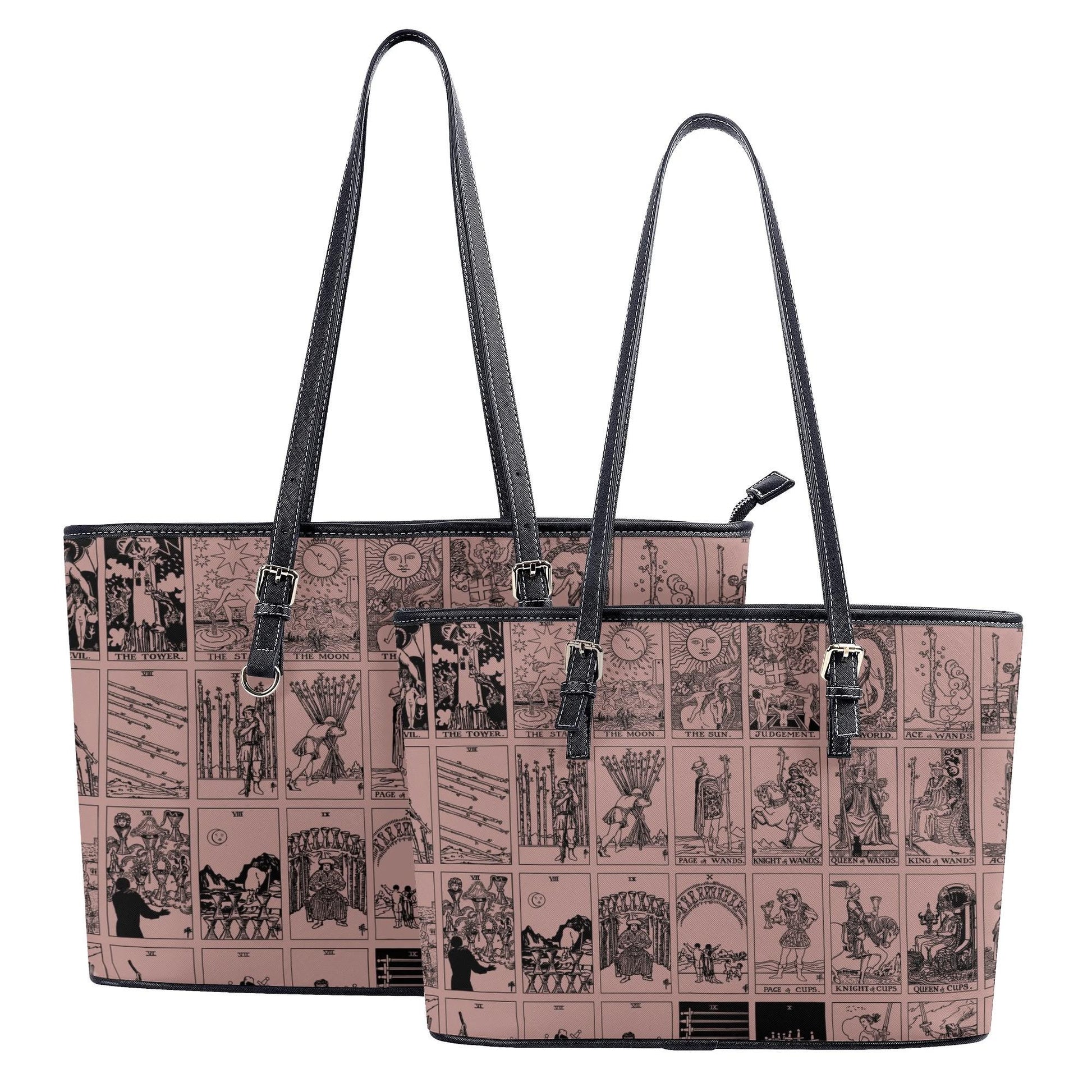 Pink Tarot Collage Tote Bag, Vintage Rider Waite Shoulder Bag, Mystical PU Leather Purse