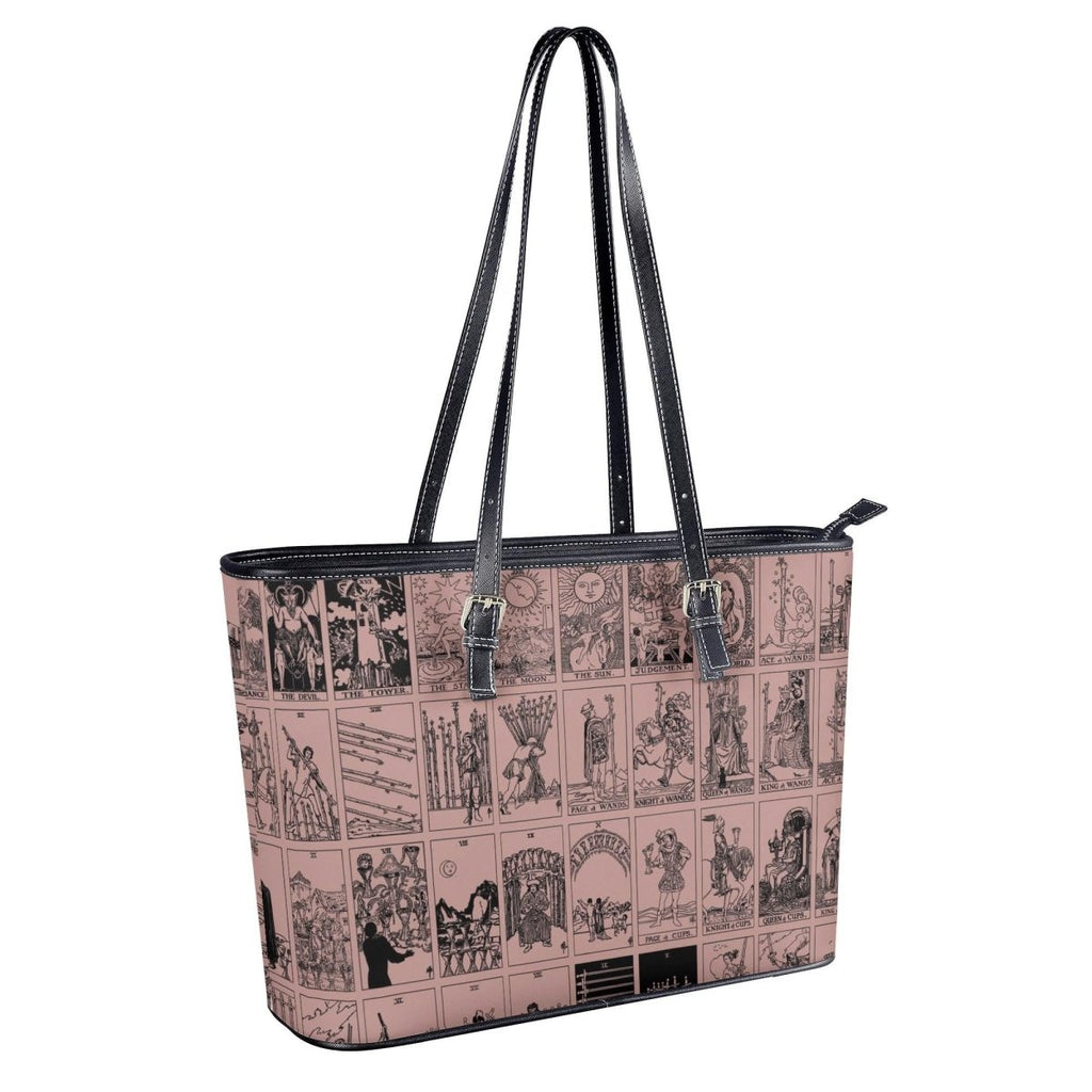 Pink Tarot Collage Tote Bag, Vintage Rider Waite Shoulder Bag, Mystical PU Leather Purse