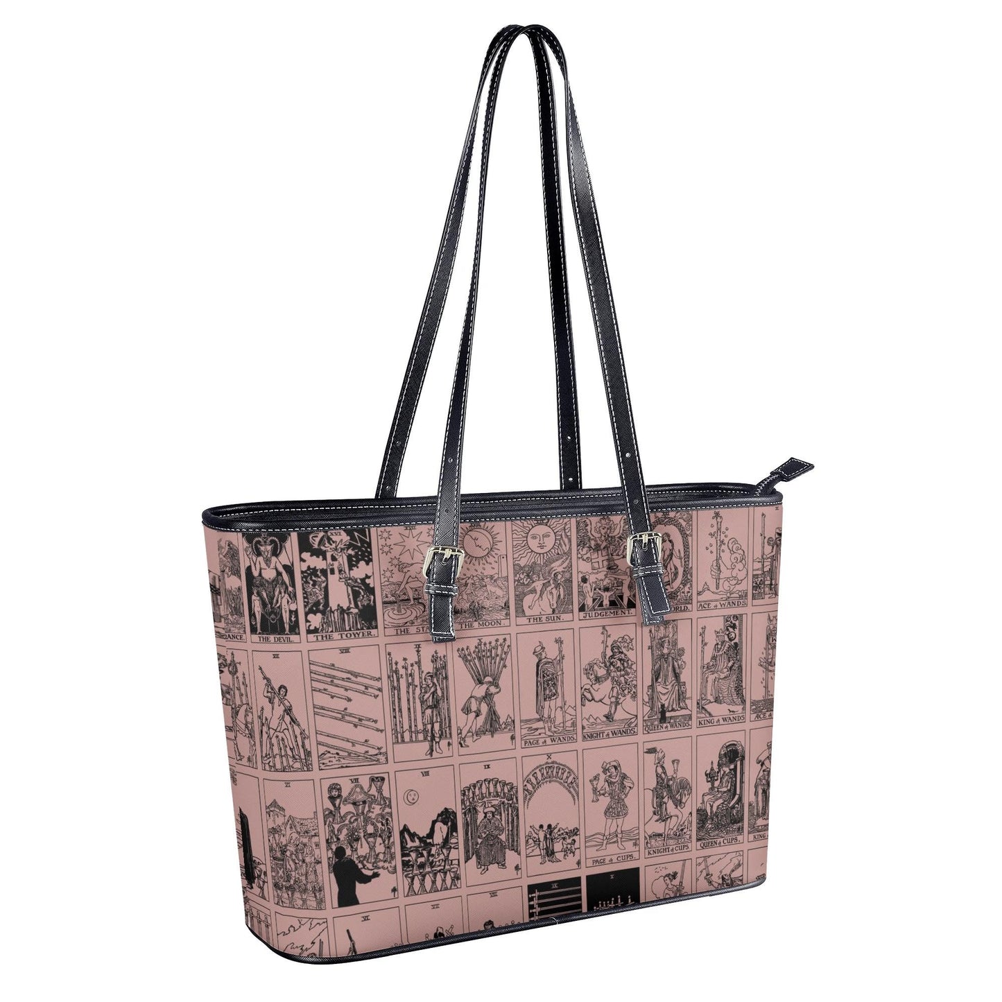 Pink Tarot Collage Tote Bag, Vintage Rider Waite Shoulder Bag, Mystical PU Leather Purse