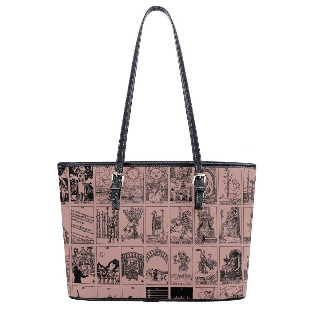 Pink Tarot Collage Tote Bag, Vintage Rider Waite Shoulder Bag, Mystical PU Leather Purse
