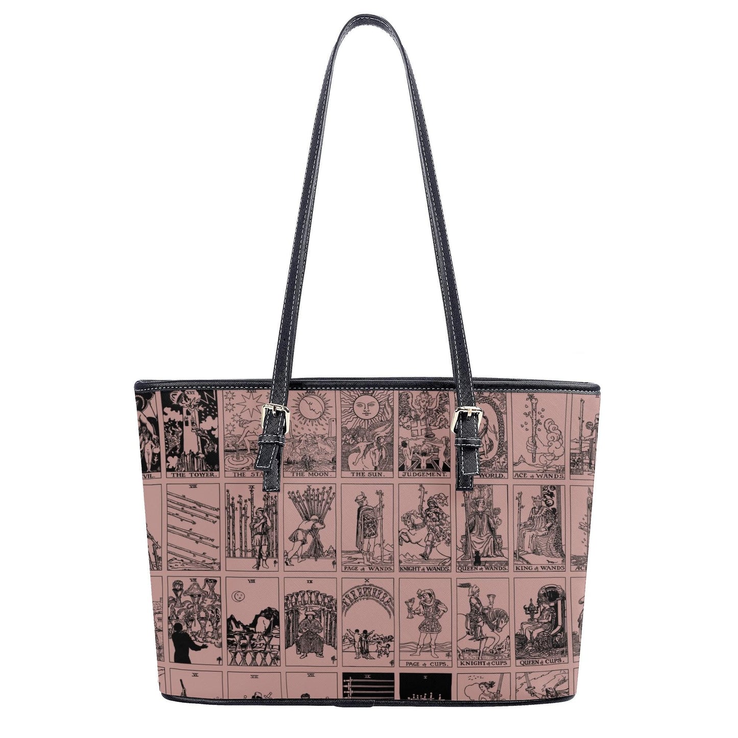 Pink Tarot Collage Tote Bag, Vintage Rider Waite Shoulder Bag, Mystical PU Leather Purse