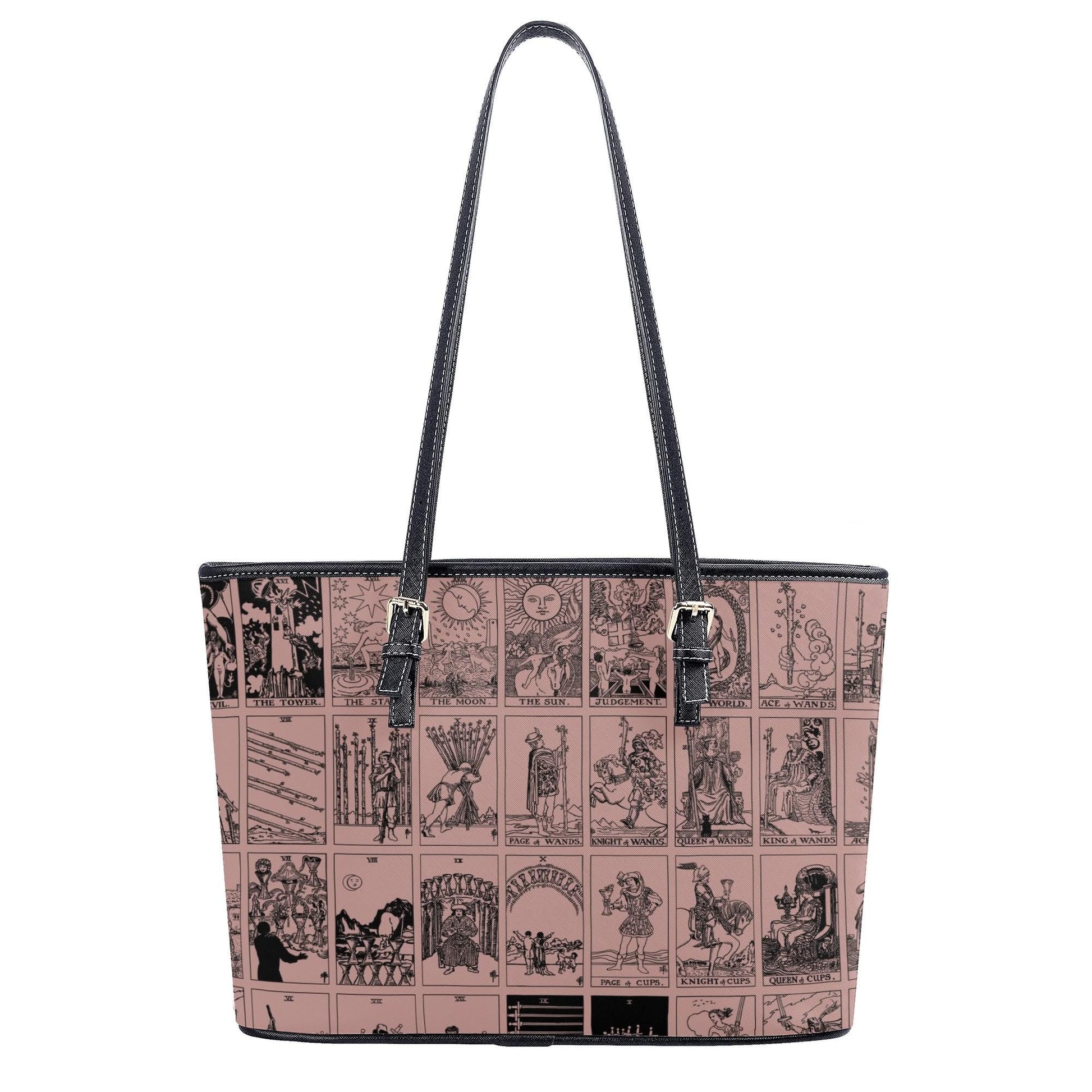 Pink Tarot Collage Tote Bag, Vintage Rider Waite Shoulder Bag, Mystical PU Leather Purse