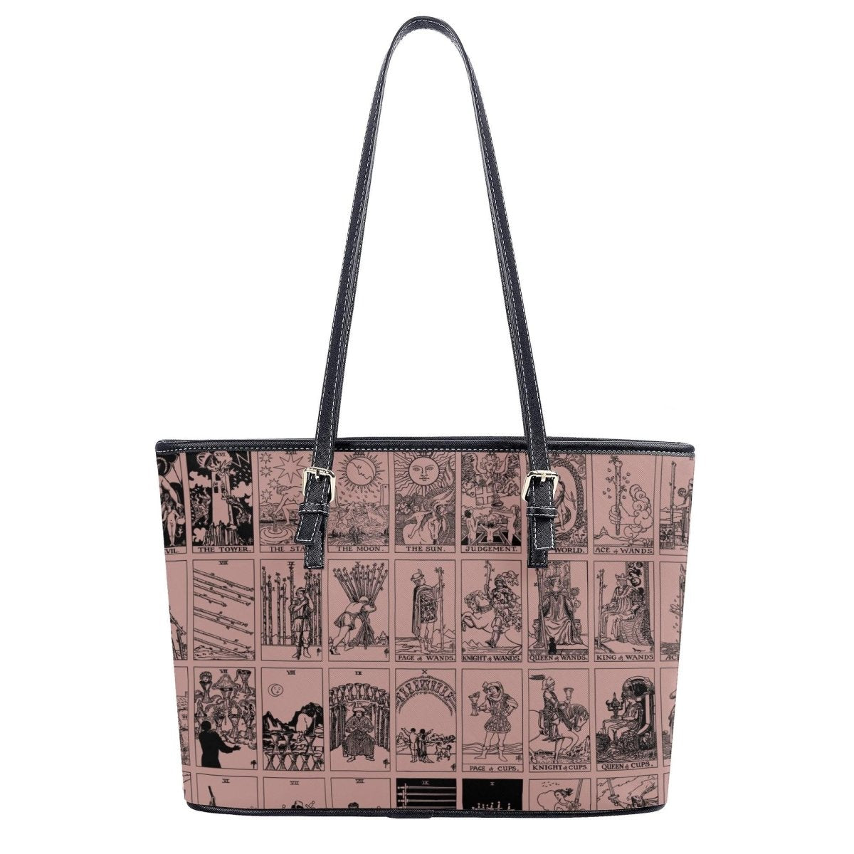 Pink Tarot Collage Tote Bag, Vintage Rider Waite Shoulder Bag, Mystical PU Leather Purse