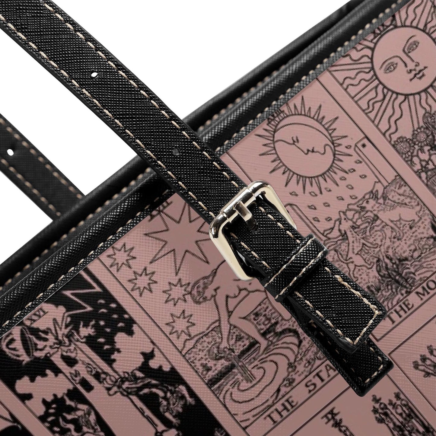 Pink Tarot Collage Tote Bag, Vintage Rider Waite Shoulder Bag, Mystical PU Leather Purse