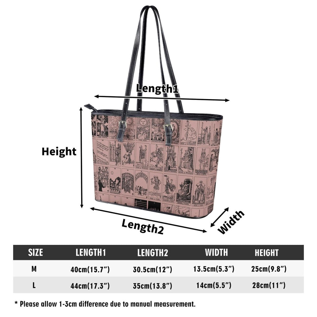 Pink Tarot Collage Tote Bag, Vintage Rider Waite Shoulder Bag, Mystical PU Leather Purse