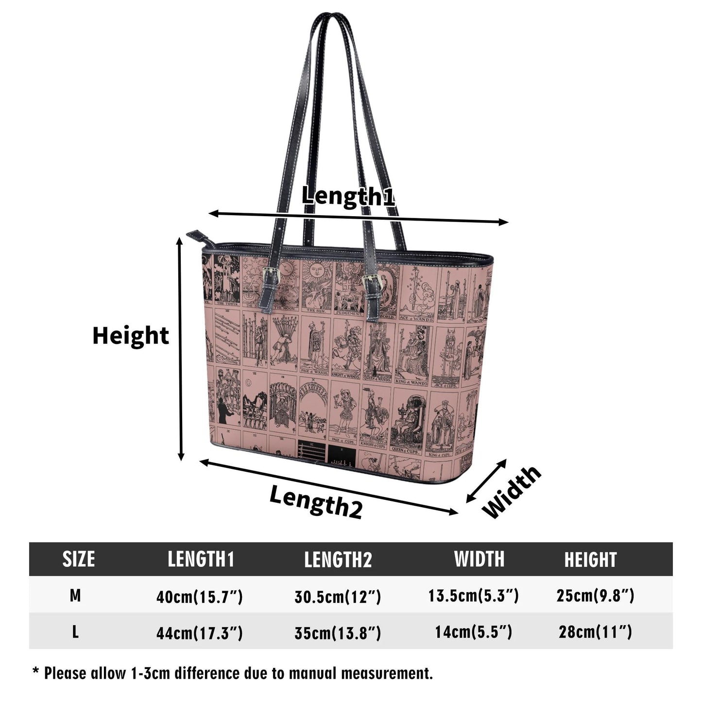 Pink Tarot Collage Tote Bag, Vintage Rider Waite Shoulder Bag, Mystical PU Leather Purse