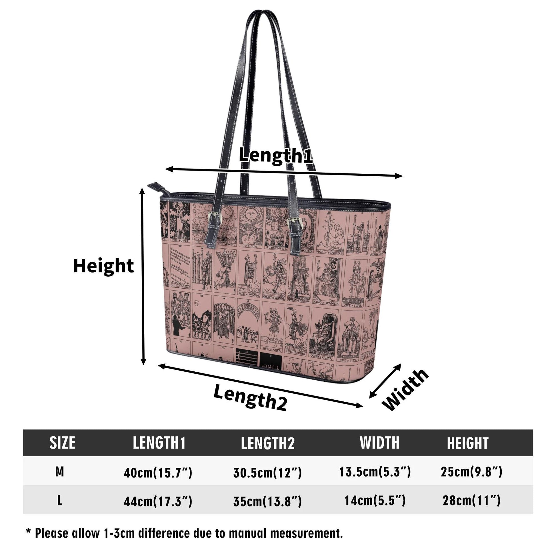 Pink Tarot Collage Tote Bag, Vintage Rider Waite Shoulder Bag, Mystical PU Leather Purse