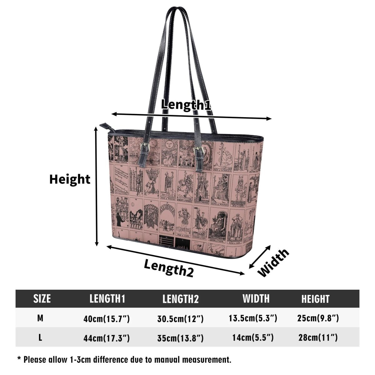 Pink Tarot Collage Tote Bag, Vintage Rider Waite Shoulder Bag, Mystical PU Leather Purse