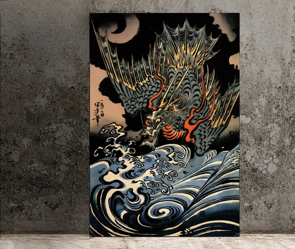 Japanese Dragon Print Poster No Frame Elegant Frameless Wall Art For Home Office Decor by My Store
