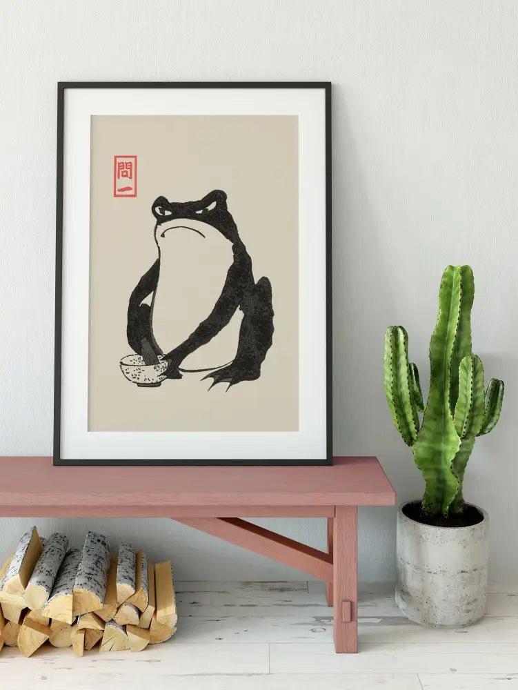 Japanese Frog Painting Sad Frog Art Print by My Store