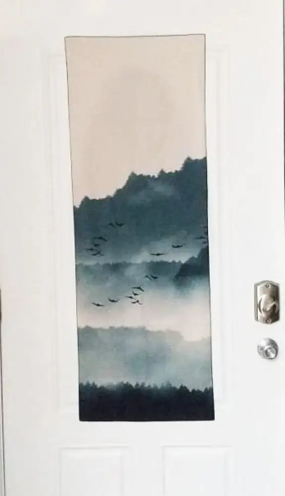 Japanese Mountains Long Wall Tapestry Green Cotton by DesignBohemian