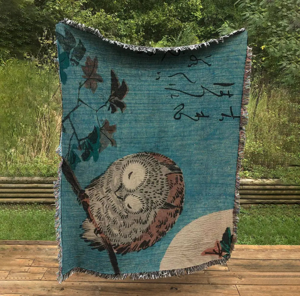 Japanese Owl Woven Blanket: Vintage Hiroshige Design by DesignBohemian