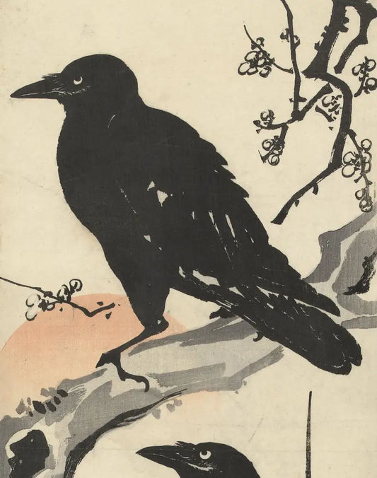 Japanese Woodblock Crows Bohemian Floral Art Print by My Store