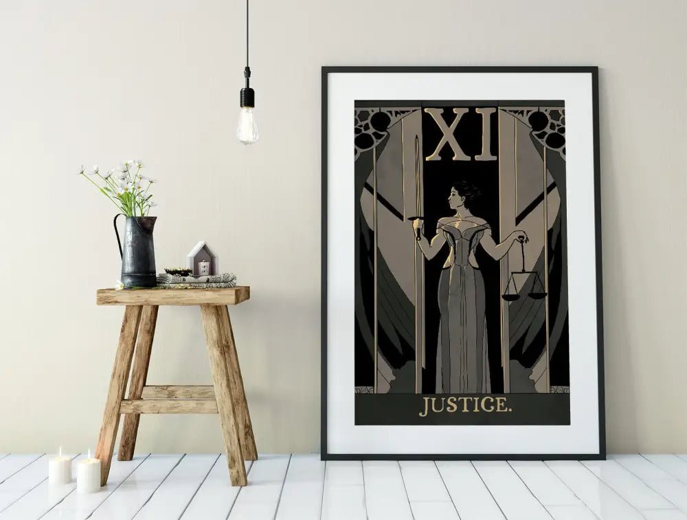 Justice Tarot Card Print Art Nouveau Poster Unframed Wall Art For Tarot Lovers Home Decor by My Store