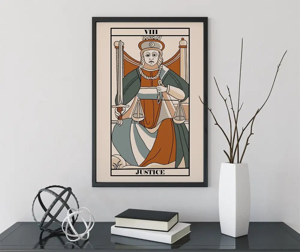 Justice Tarot De Marseille Card Print Neutral Vibes Poster For Elegant Home Decor by My Store